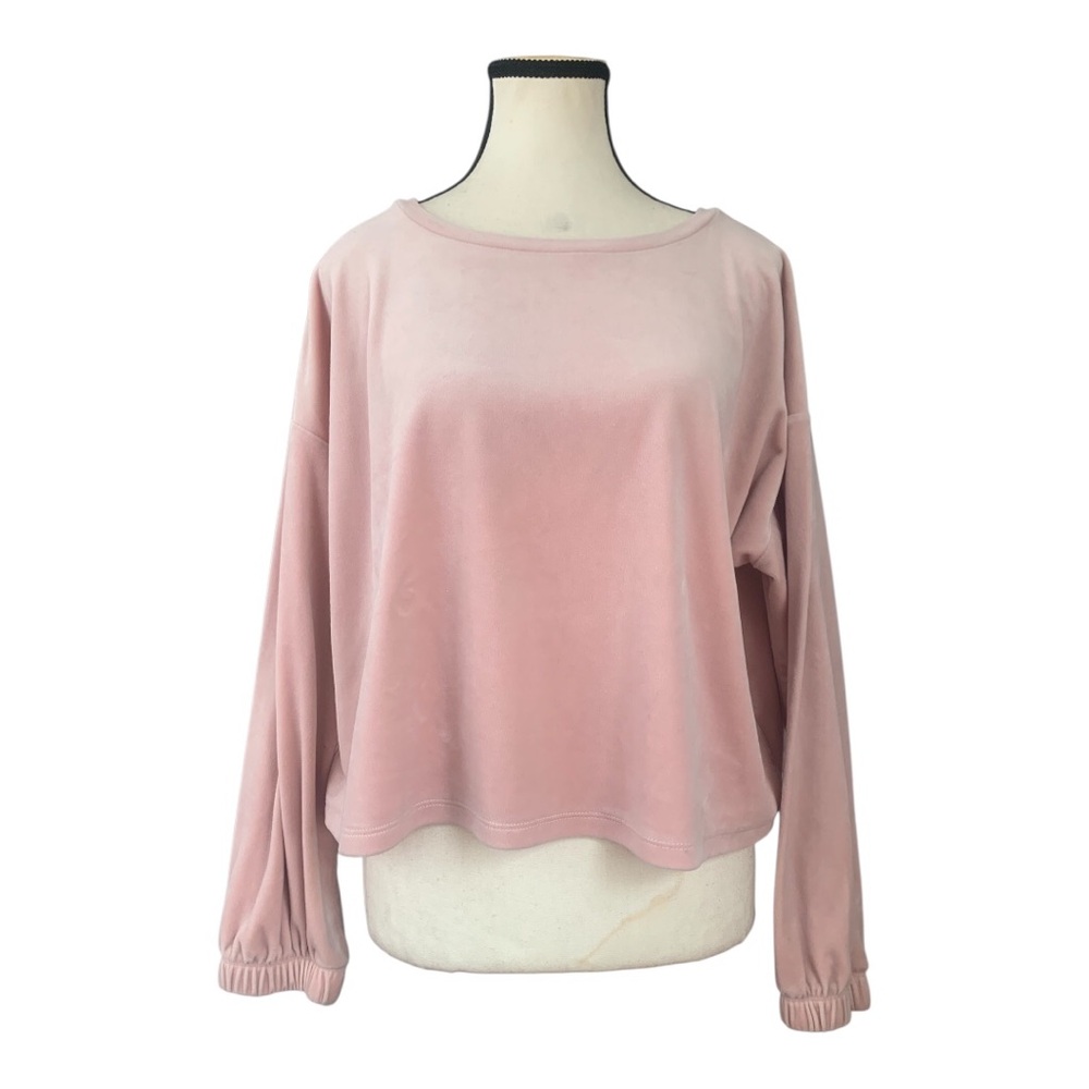 Old Navy Blush Pink Velvet LS Cropped Long-Sleeve Top
